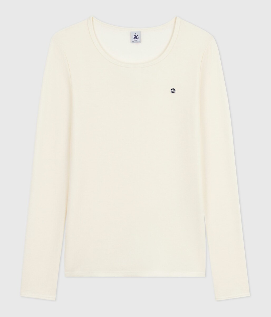 T-shirt en laine et coton manches longues, PETIT BATEAU