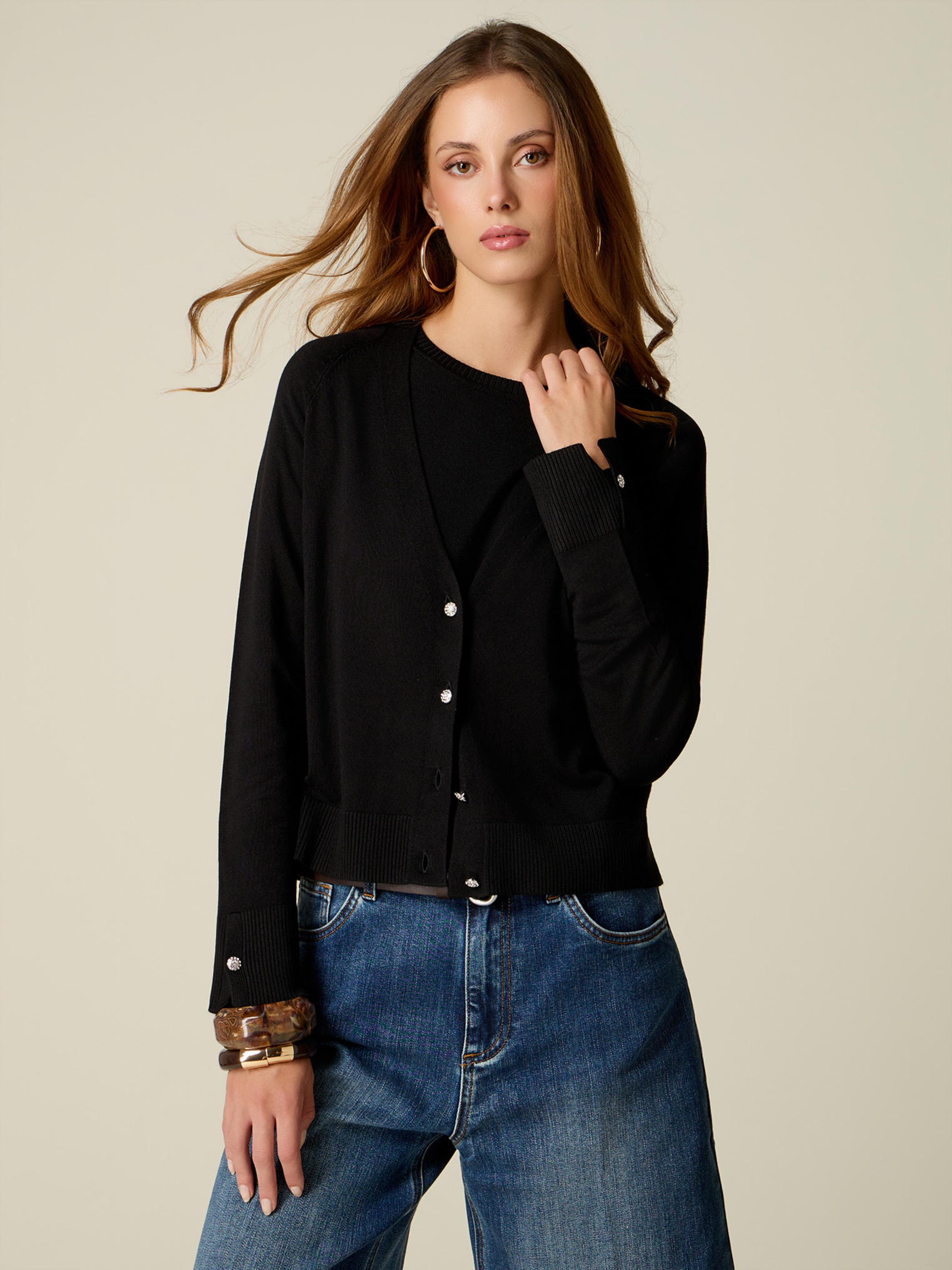 Cardigan col V avec détail boutons, OLTRE
