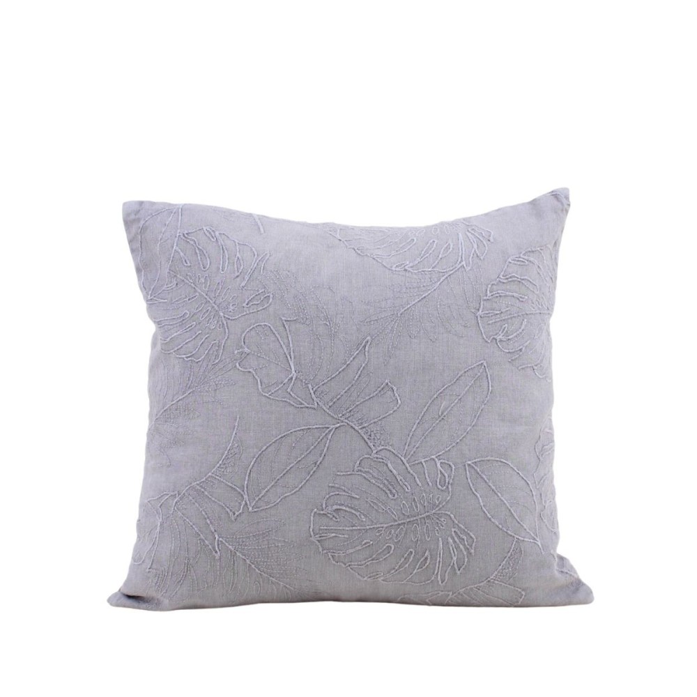 Coussin brodé feuillage avec lin 40x40cm, ORNAMI