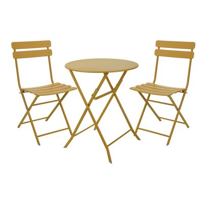 Ensemble table de jardin moutarde Bistro + 2 chaises CEMONJARDIN