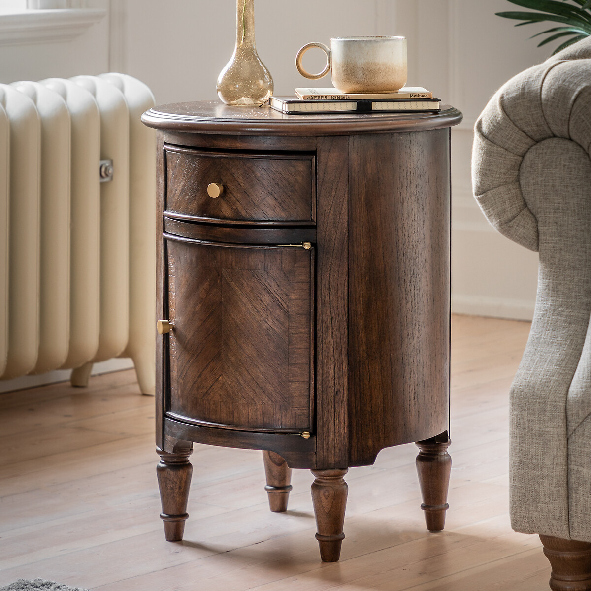 Round wood clearance nightstand