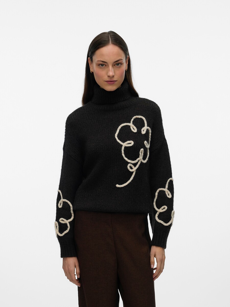 Pull col roulé avec fleurs, VERO MODA