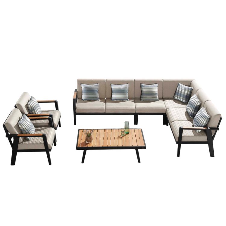 Salon d'angle en aluminium et teck, LOVY COSY PLUS, AU JARDIN DE CHLOÉ