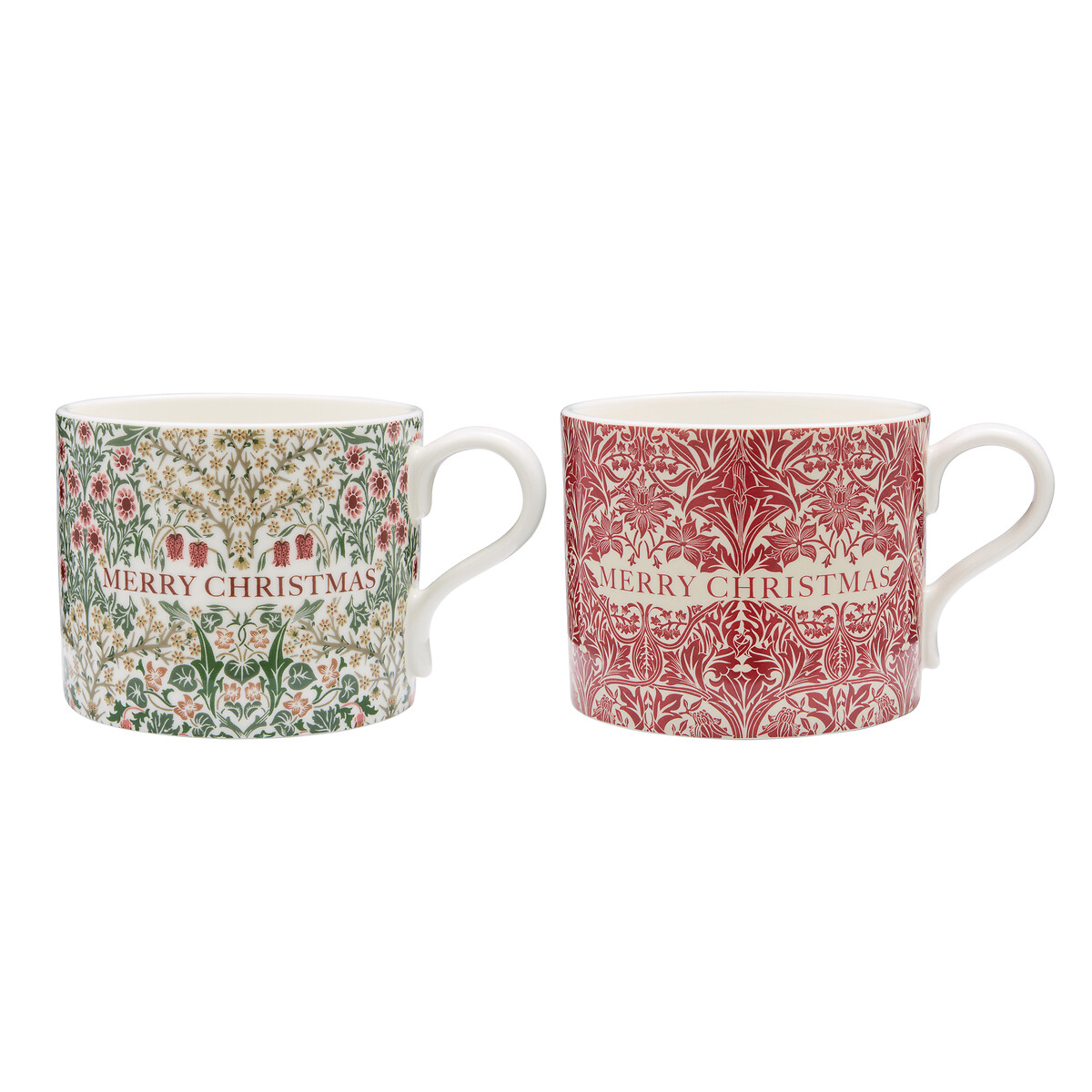 Set of 2 Merry Christmas Bluebell Red & Blackthorn Mugs, MORRIS & CO.