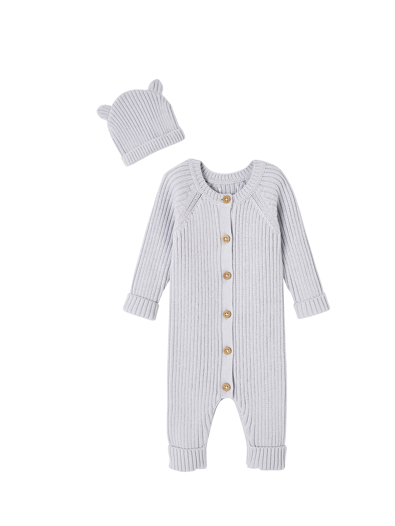 Ensemble bébé combinaison et bonnet à oreilles en tricot, VERTBAUDET