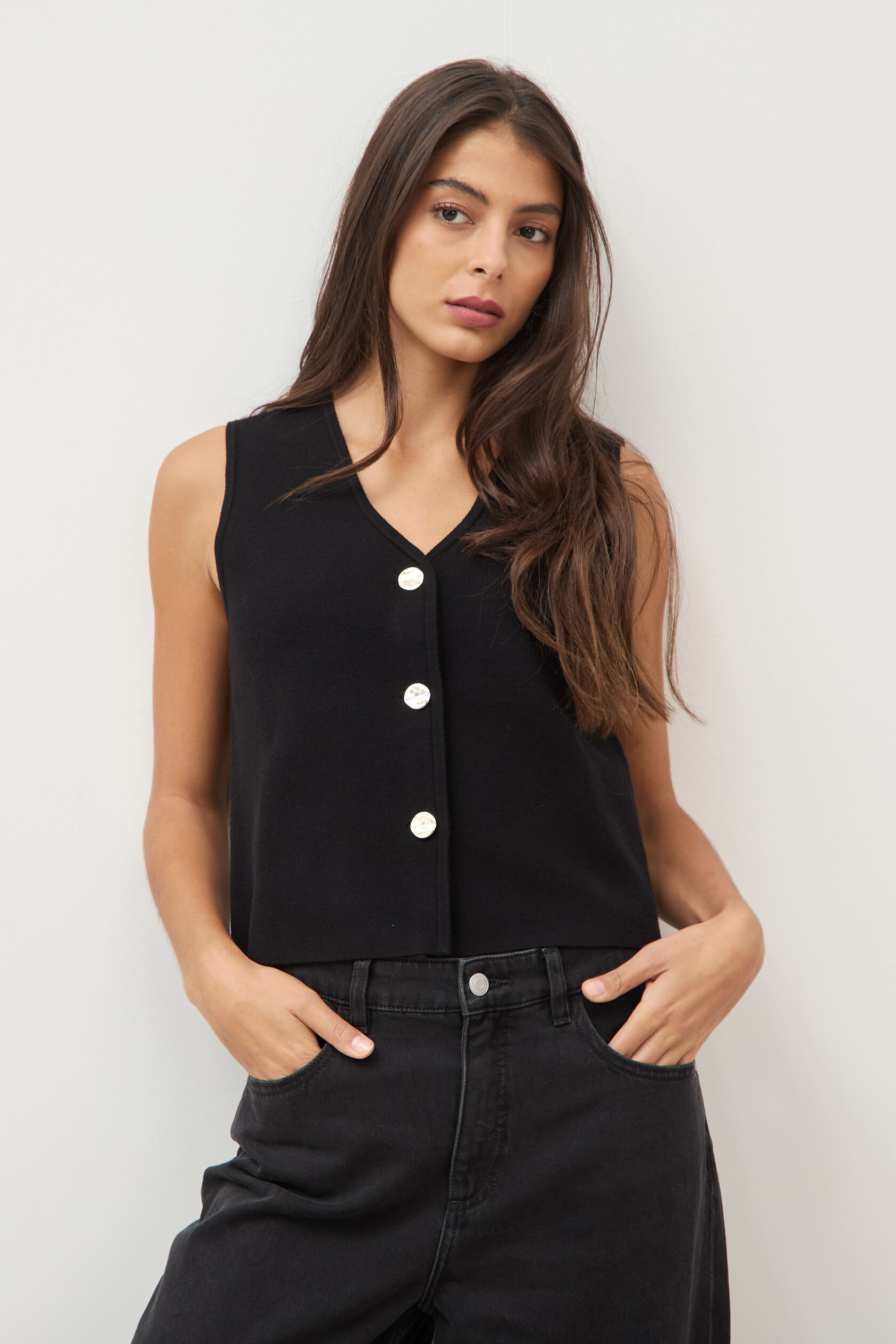 Gilet droit court sans manches col v, BONOBO