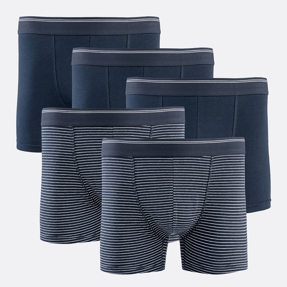 Lot de 5 boxers en coton stretch, 3 unis, 2 rayés, LA REDOUTE COLLECTIONS