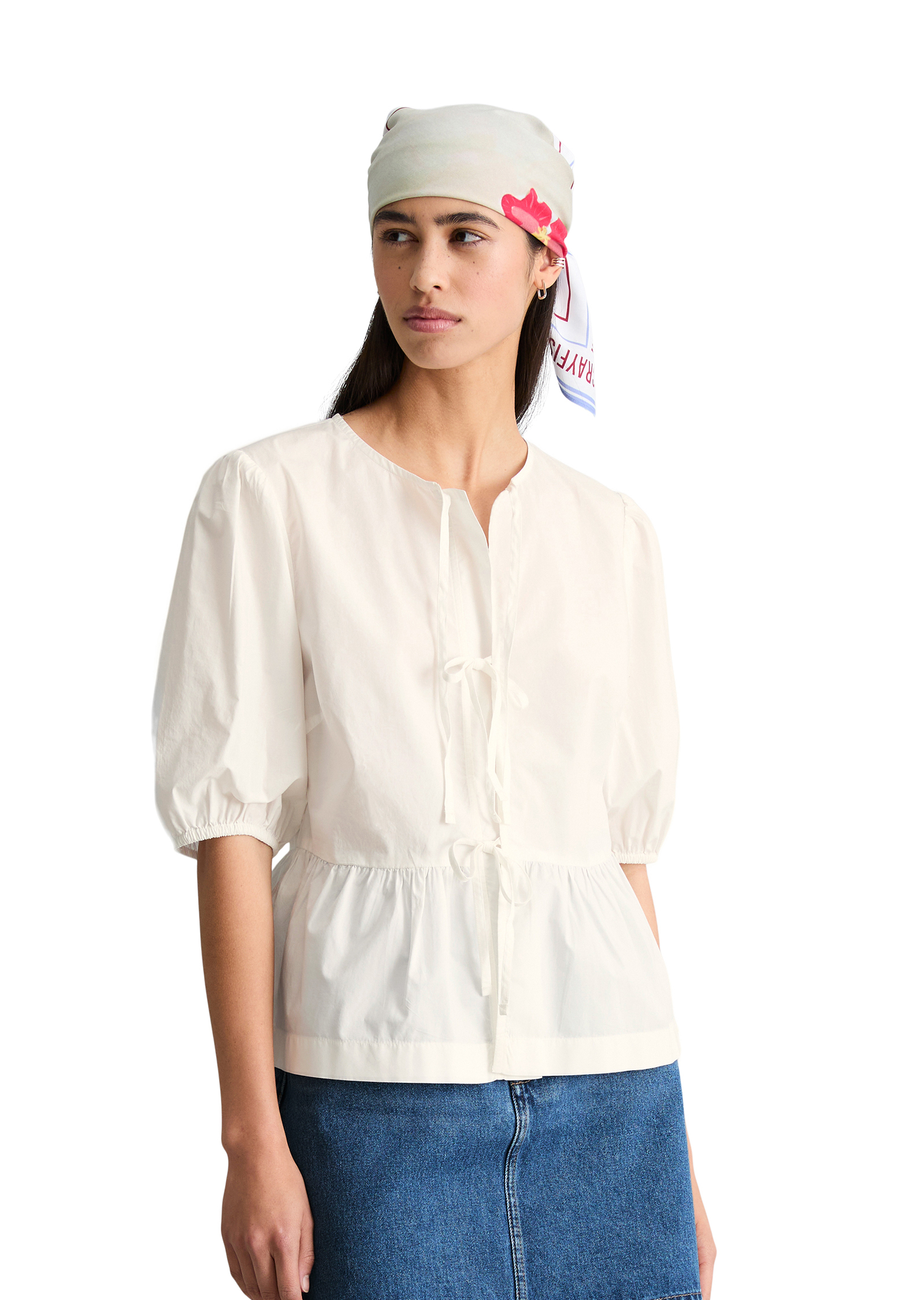 Blouse péplum regular en popeline de coton, MARC O’POLO DENIM