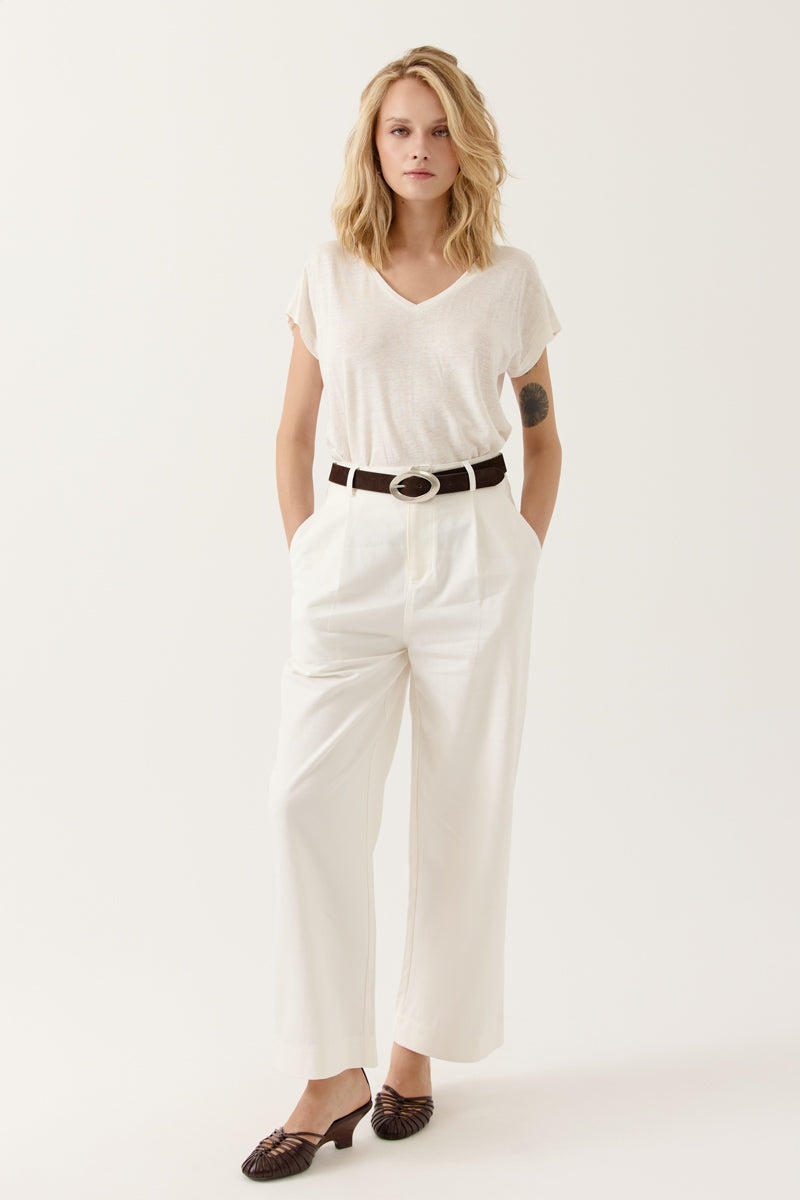 Pantalon Lineva taille haute coupe large fluide blanc lumineux longueur cheville, ARTLOVE