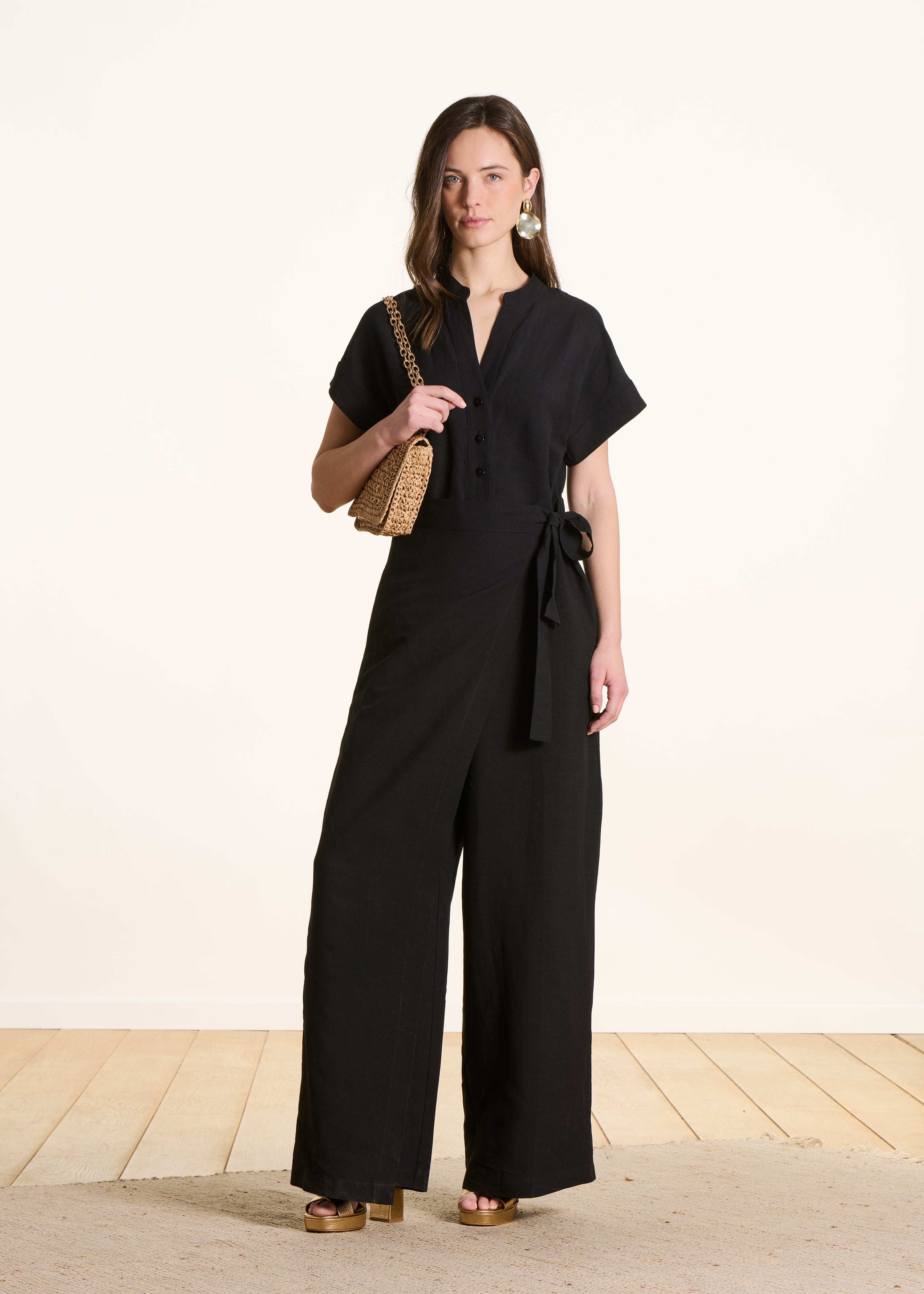 Combinaison large noire avec pan, LA FEE MARABOUTEE