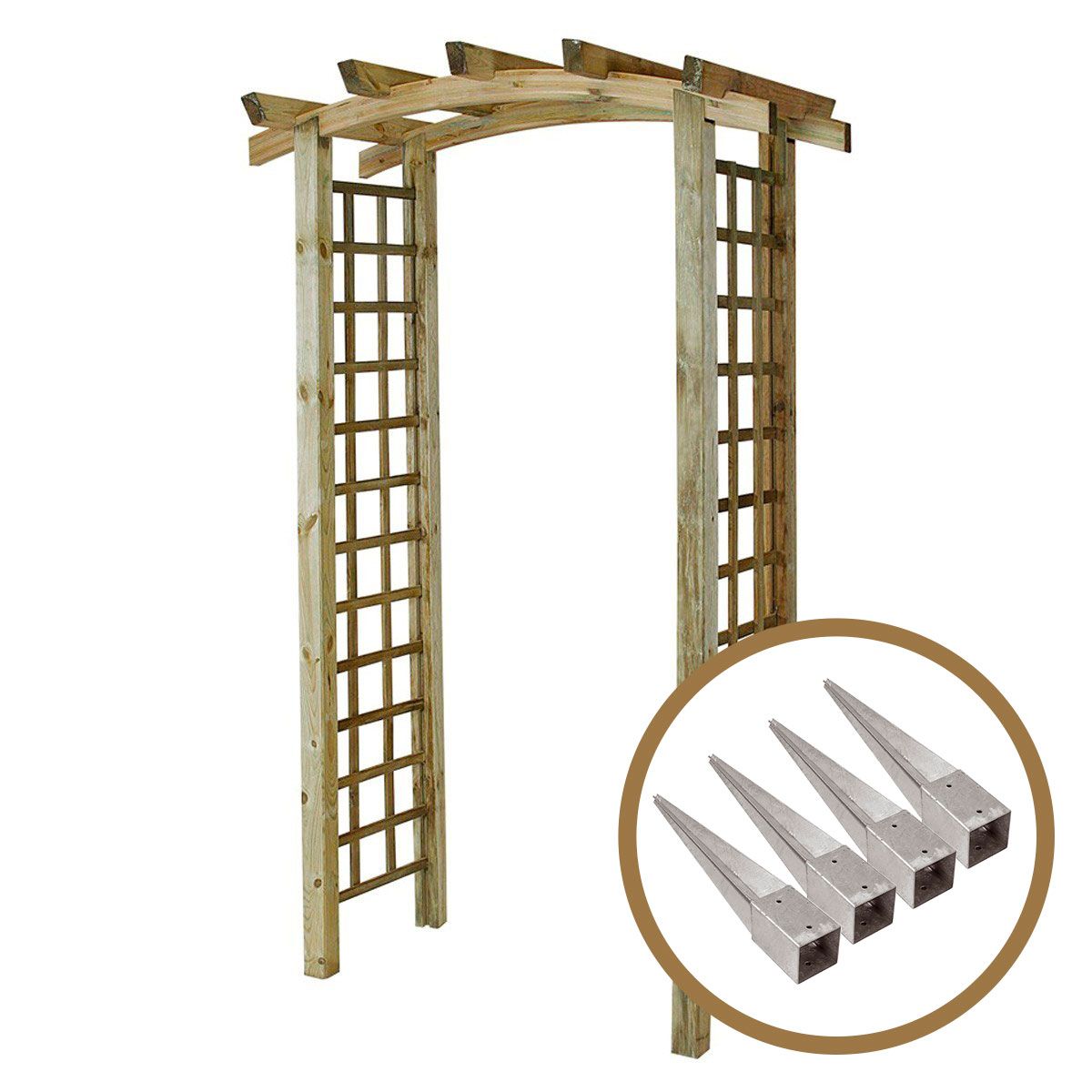 Arche De Jardin Jasmin En Arc + 4 Supports Poteaux à Enfoncer Marron ...