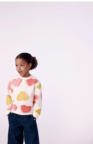 Heart Print Cotton Sweatshirt, PETIT BATEAU