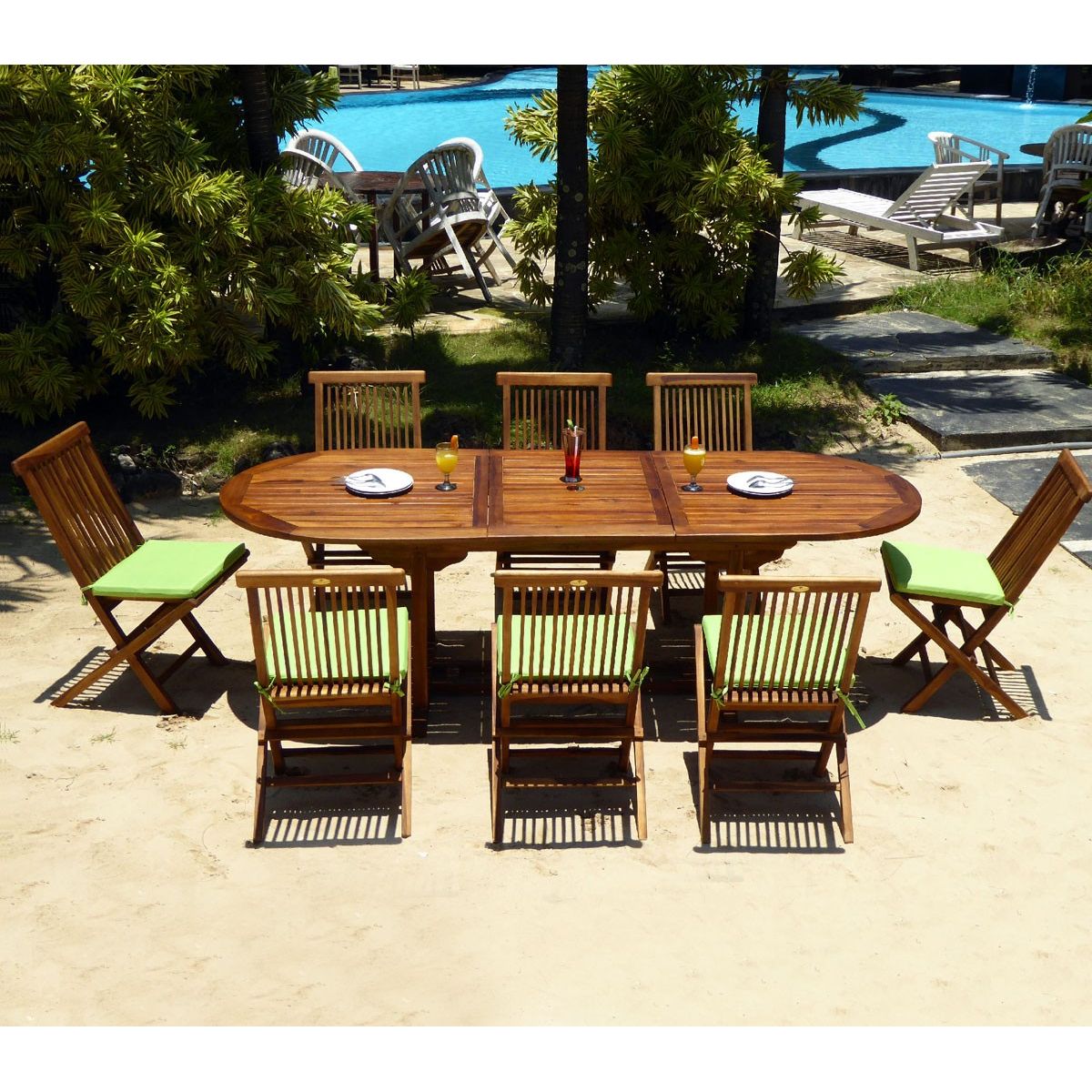 Ensemble salon de jardin en teck huile 8 places + coussins marron Wood