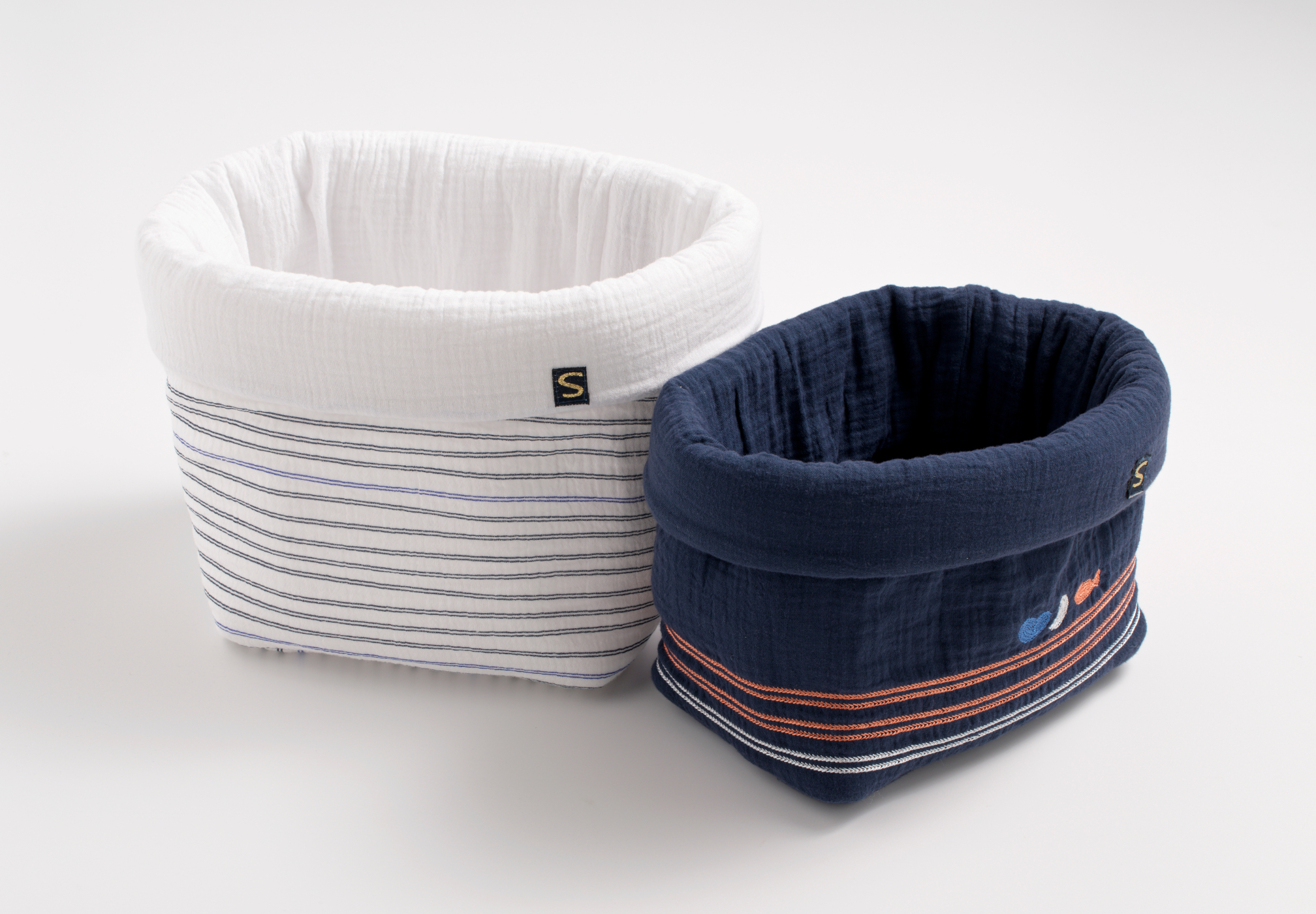 Lot de 2 panières de rangement en double gaze de coton, SAUTHON