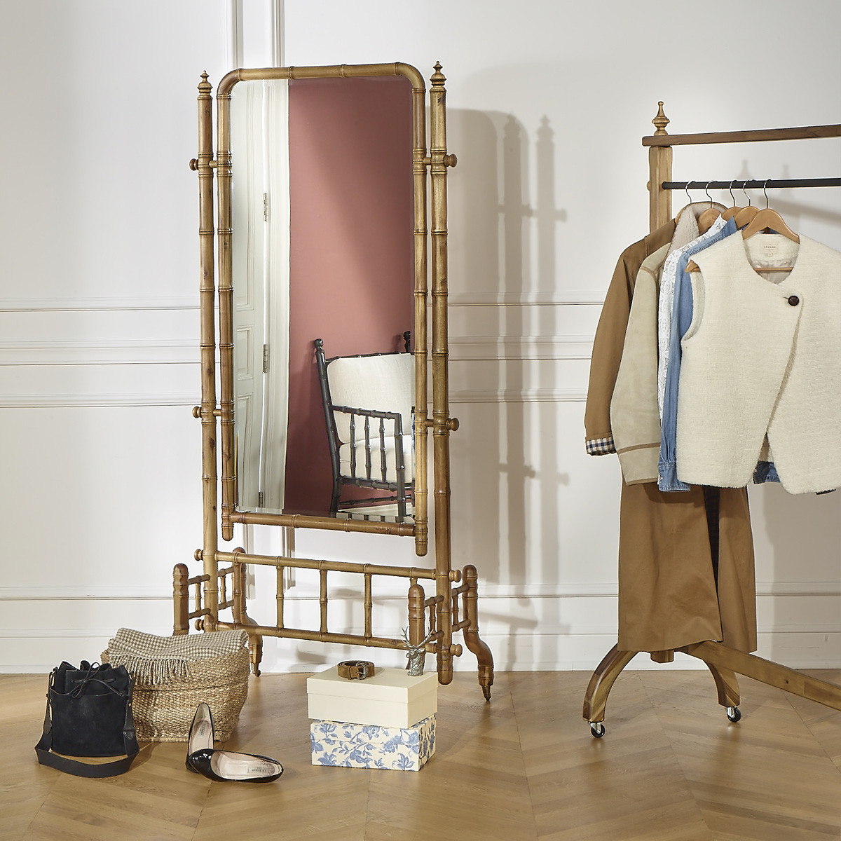 Miroir 193 x 88 cadre en acacia CENDRILLON, ROBIN DES BOIS