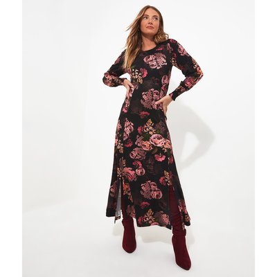 Floral Print Maxi Dress with Balloon Sleeves and Crew Neck JOE BROWNS