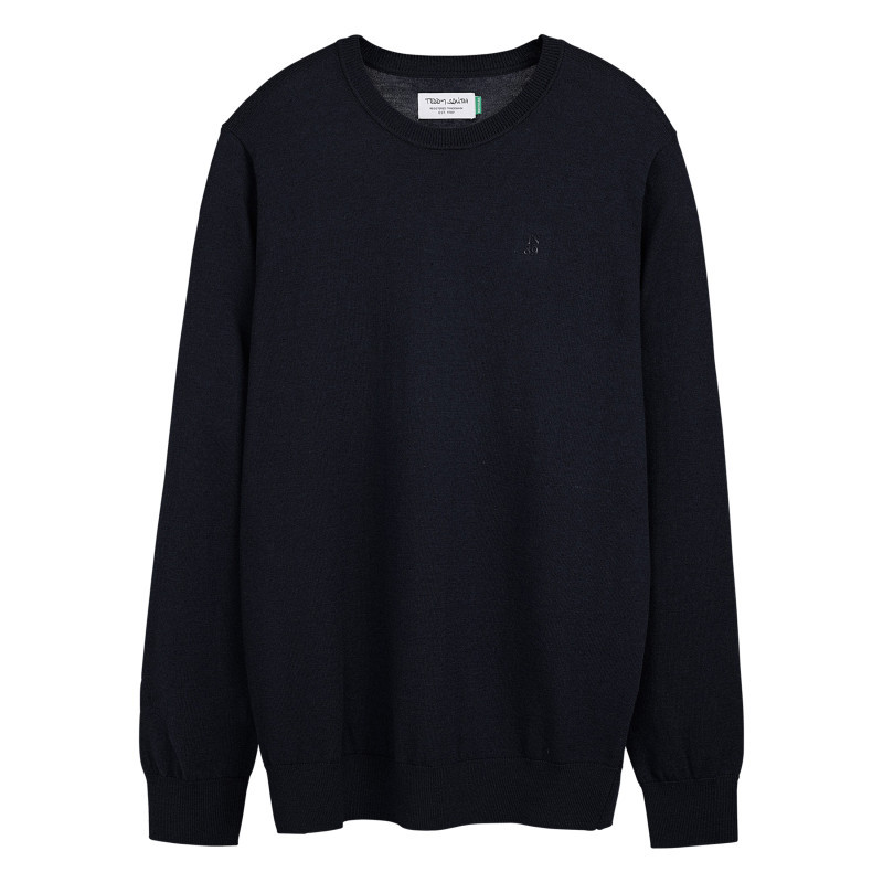 Pull en coton mélangé noir uni coupe regular fit avec un col rond, TEDDY SMITH