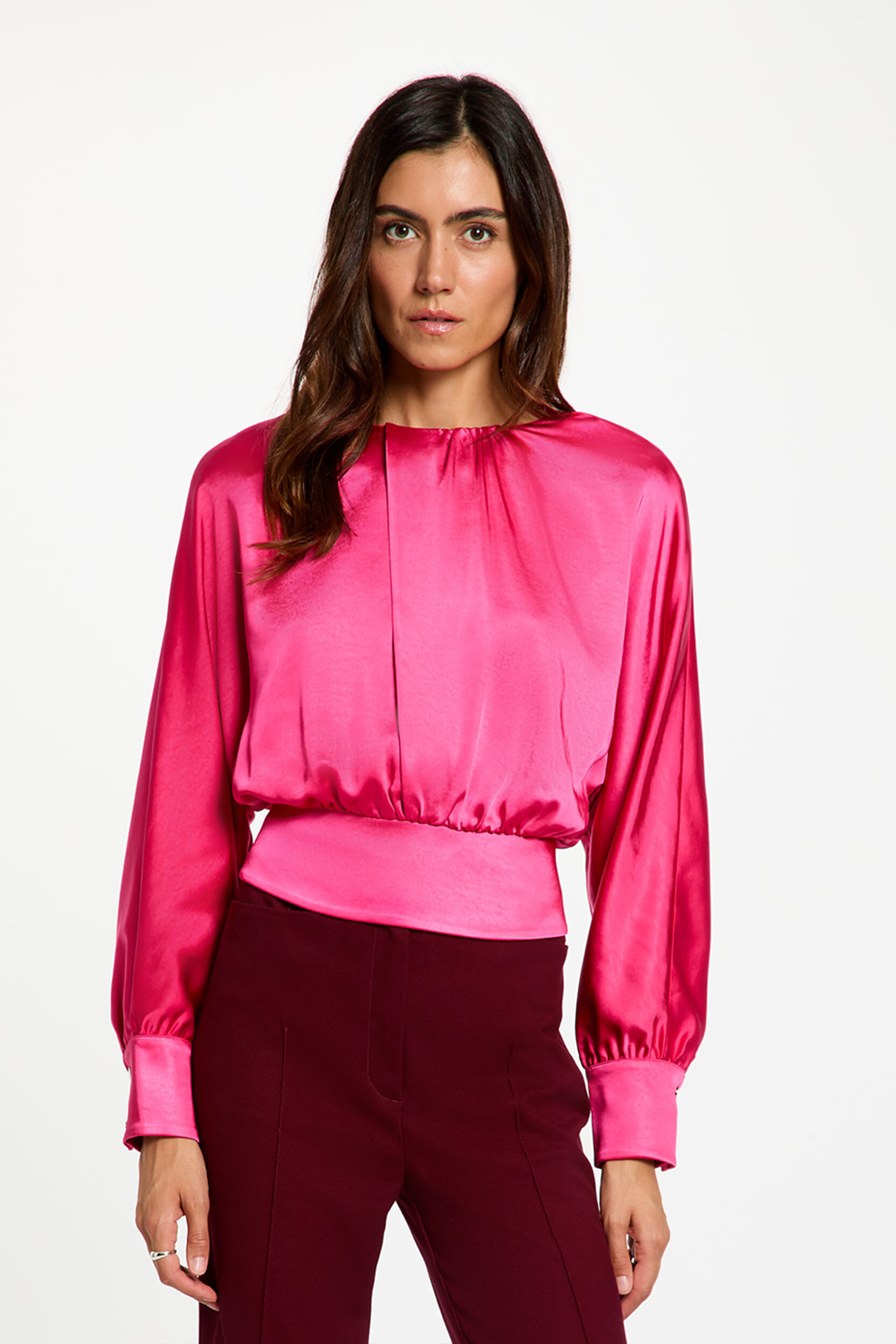 Blouse satinée manches longues, MORGAN