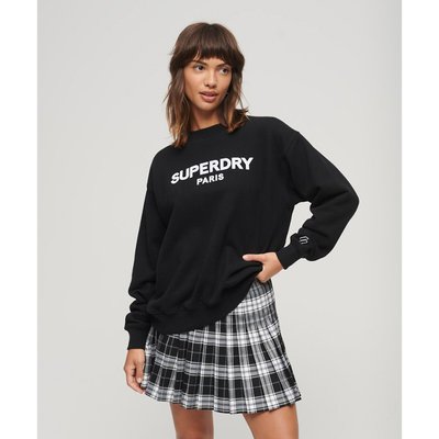 Sport Luxe Cotton Sweatshirt with Logo Print and Crew Neck SUPERDRY