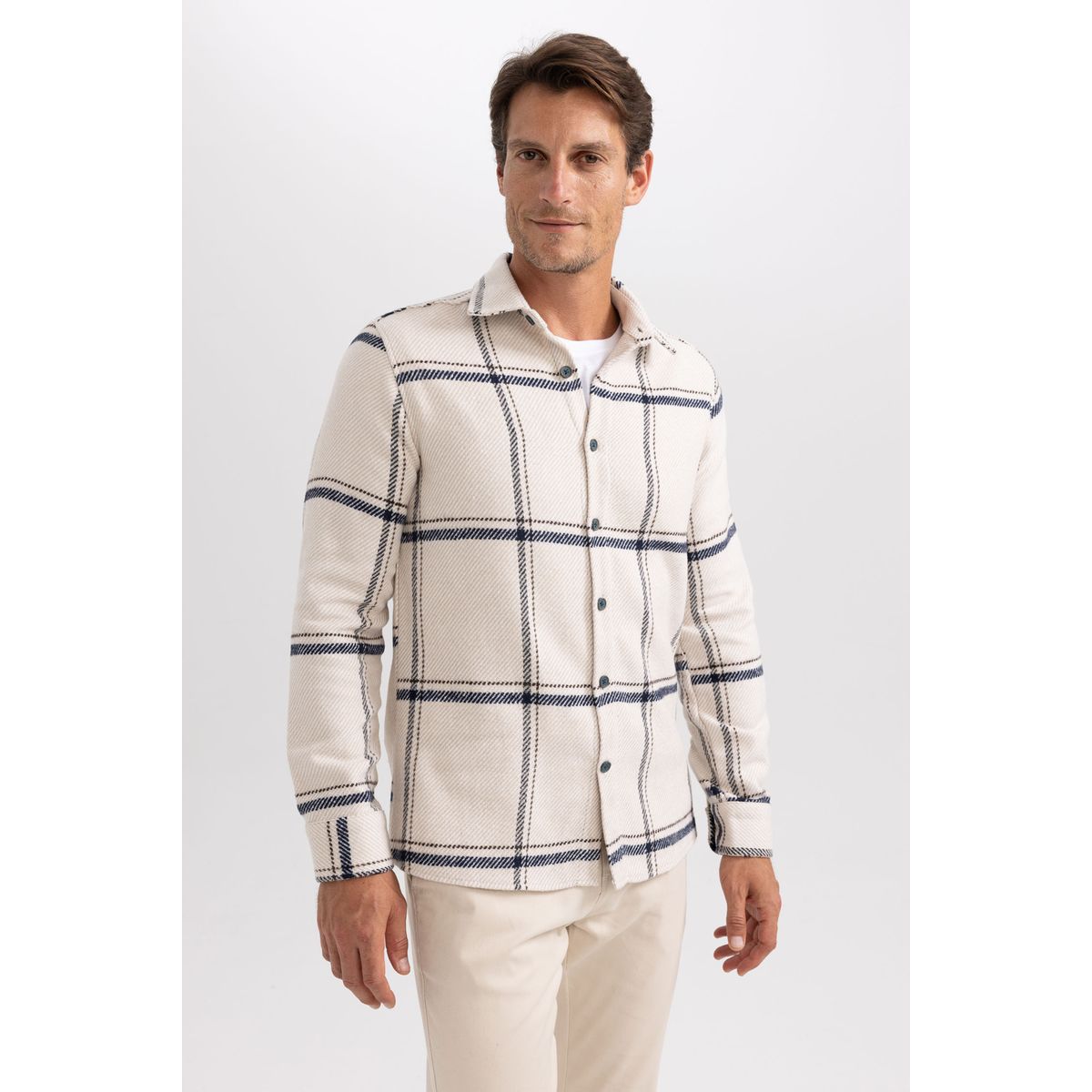 Chemise D'Affaires Homme Grande Taille - Infroissable - Col Montant - Manches Longues - Coton/Lin - 11
