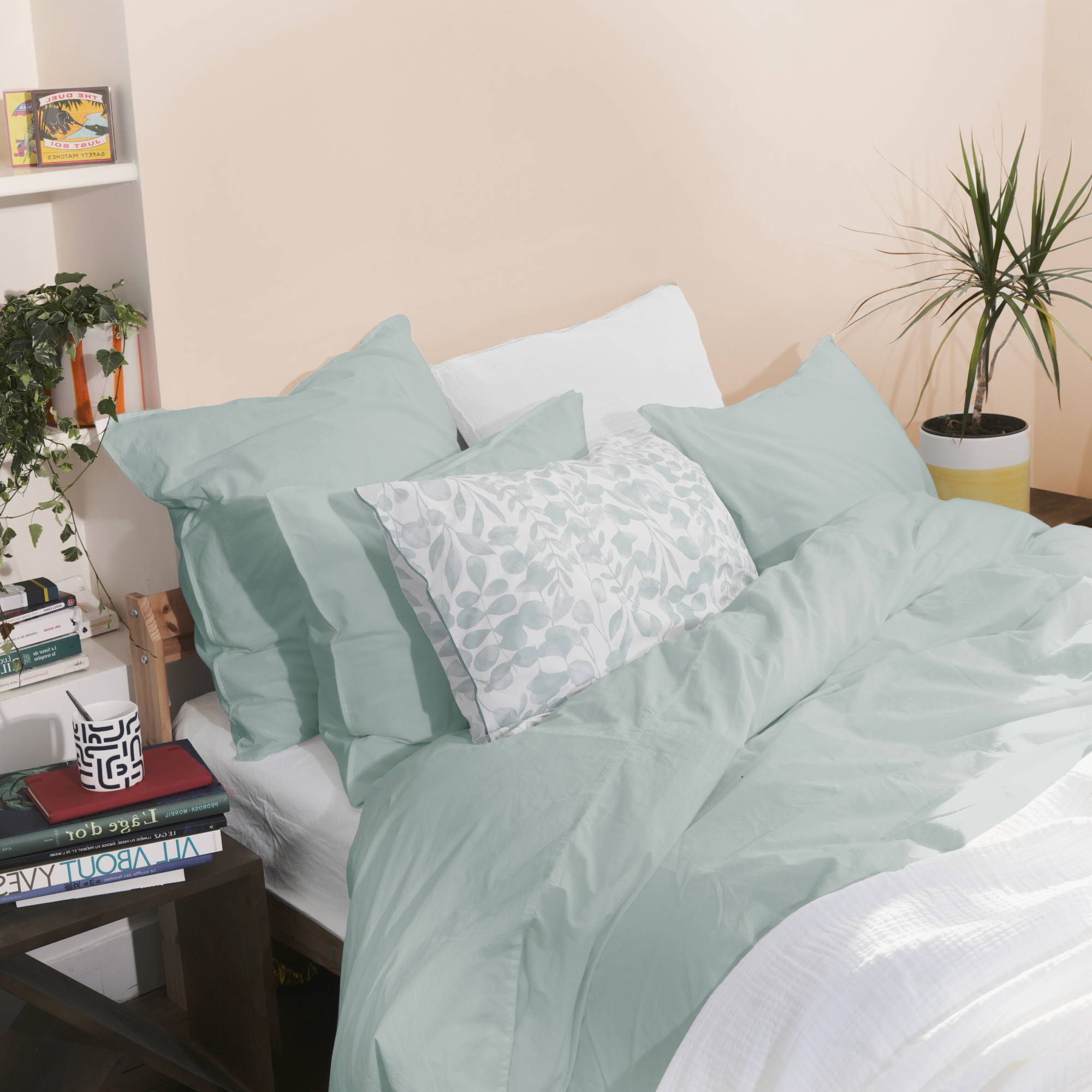 Housse de couette en percale de coton lavé, DOUCEUR LAVÉE, BLANC CERISE
