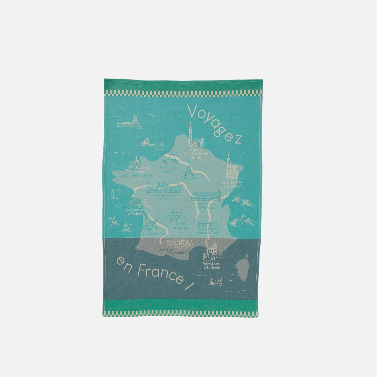 Torchon jacquard en coton VOYAGER EN FRANCE, COUCKE