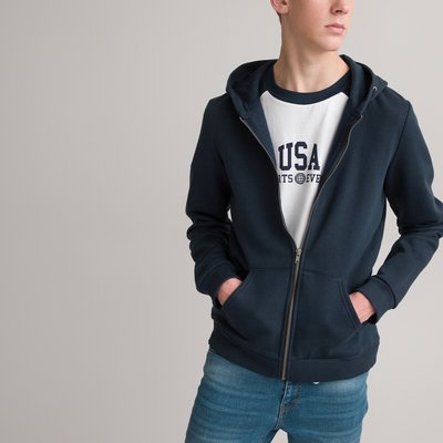 Zip-Up Running Hoodie in Cotton Mix, 10-18 Years LA REDOUTE COLLECTIONS