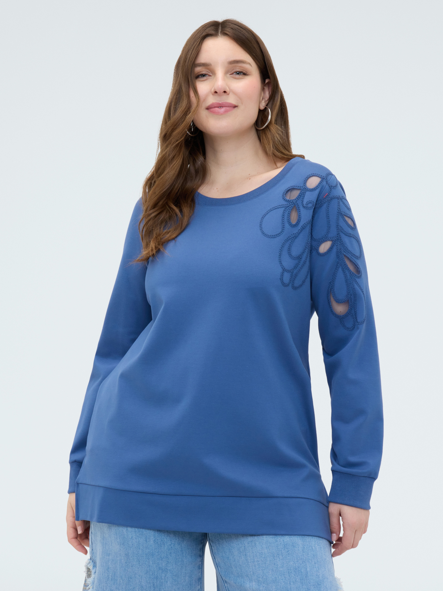 Sweat-shirt avec broderie florale et découpes, FIORELLA RUBINO