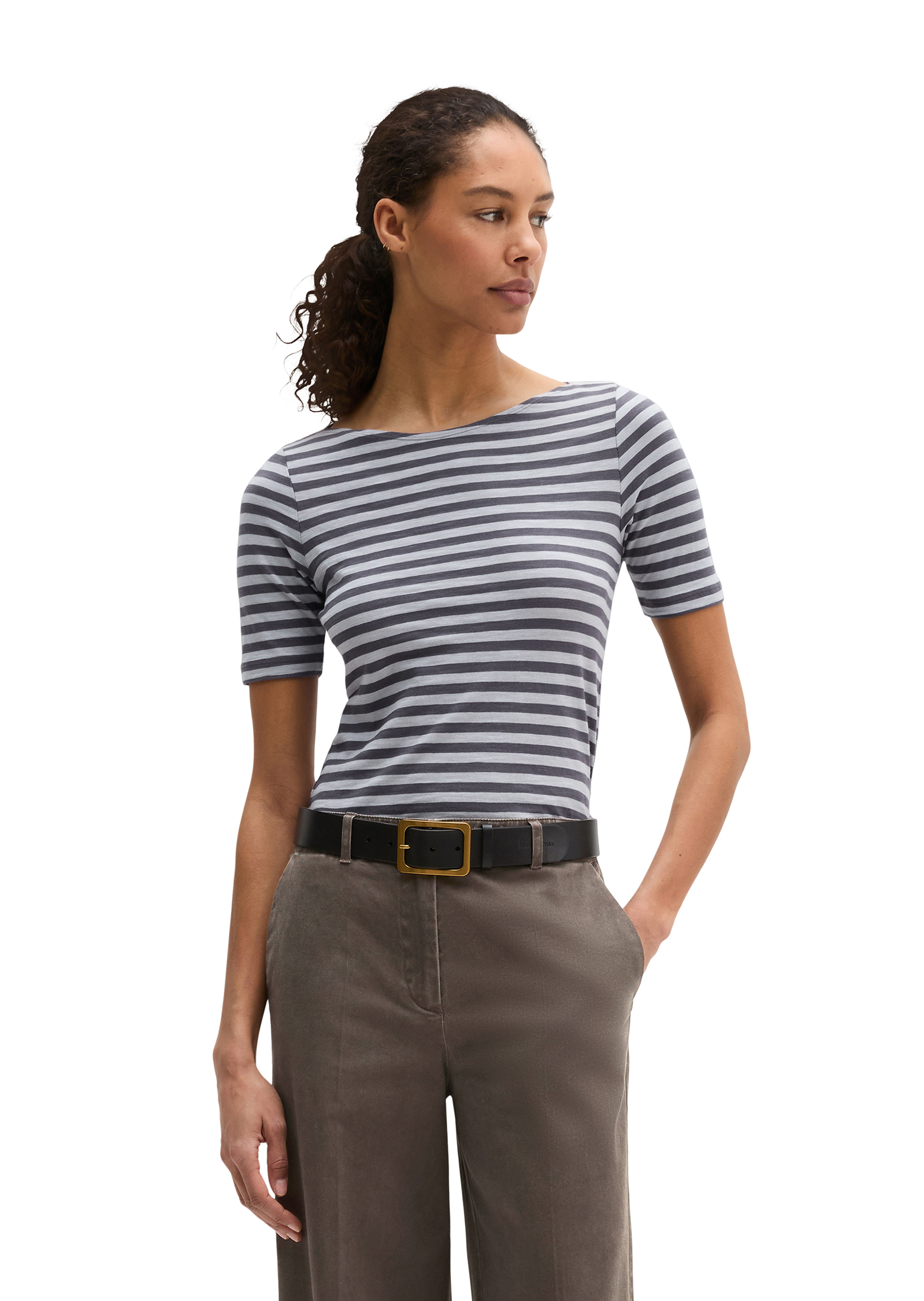 T-shirt rayé slim en jersey de coton organique, MARC O'POLO