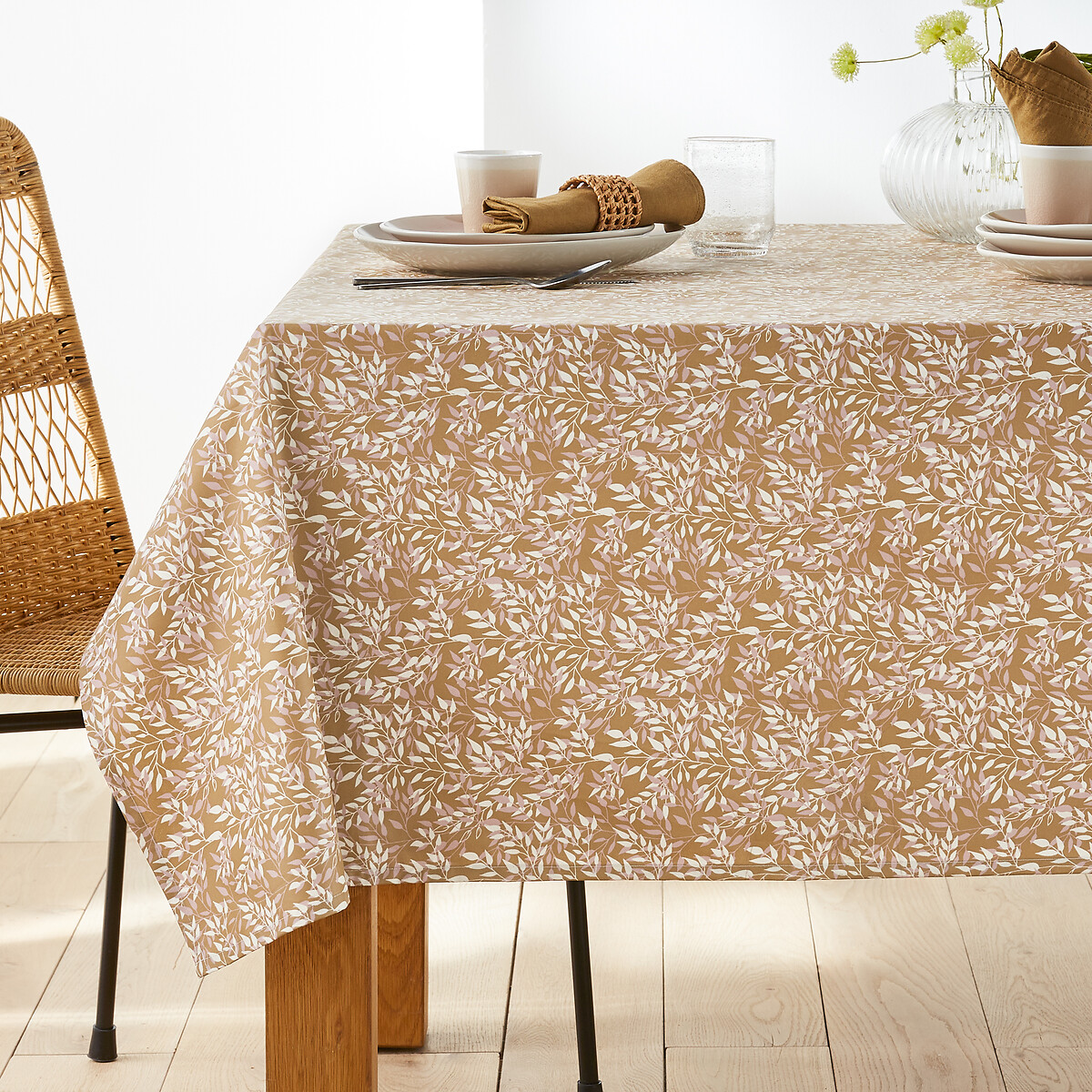Nara Olive Oilcloth Type 100% Cotton Tablecloth