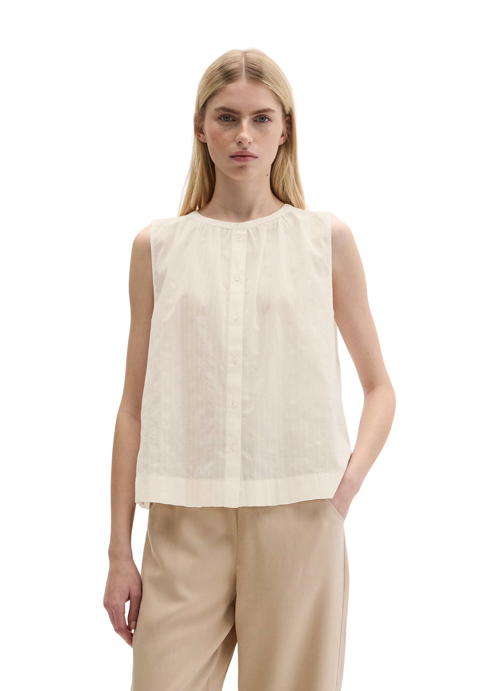 Blouse sans manches regular en voile de coton avec une fine broderie ajourée, MARC O'POLO