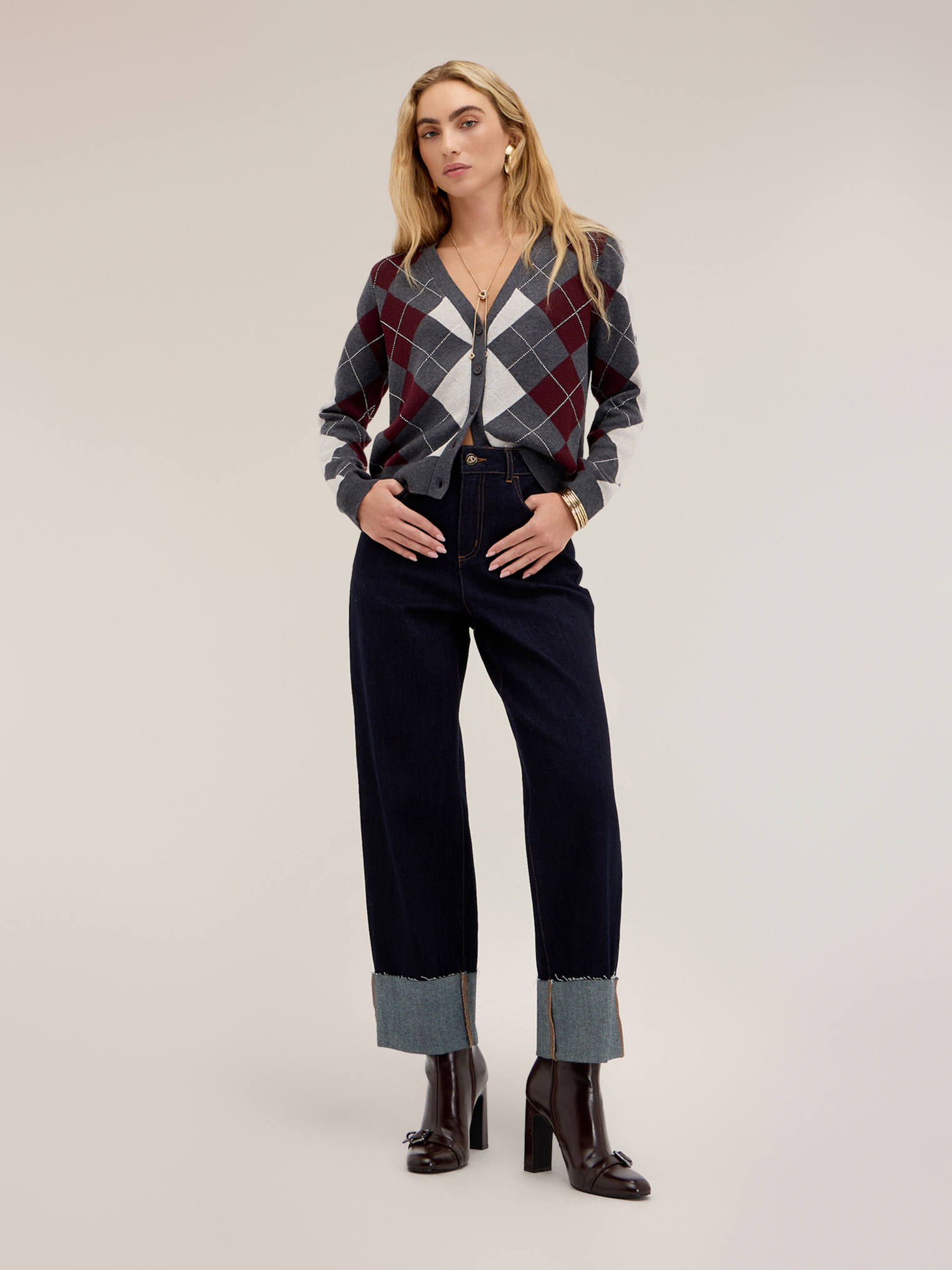 Jean cropped taille haute avec revers, MOTIVI