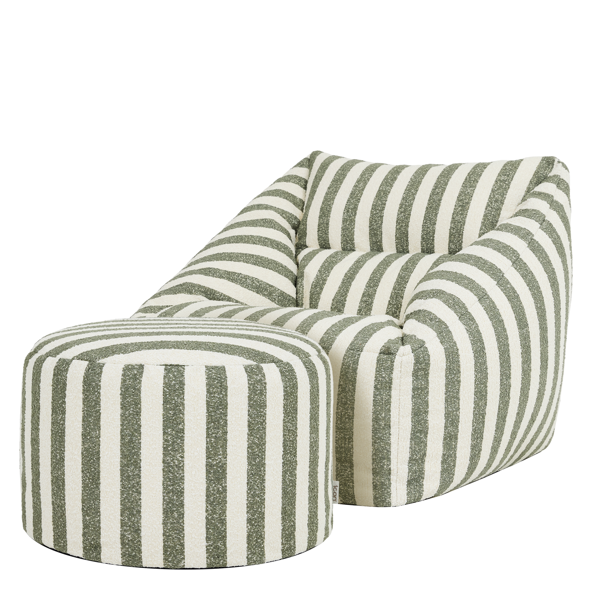 Pouf fauteuil et son repose-pied rond en bouclette rayée Oeko-Tex® - NATALIA, ICON