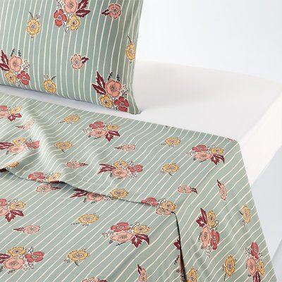 Miranda Floral Striped 100% Washed Cotton Flat Sheet LA REDOUTE INTERIEURS