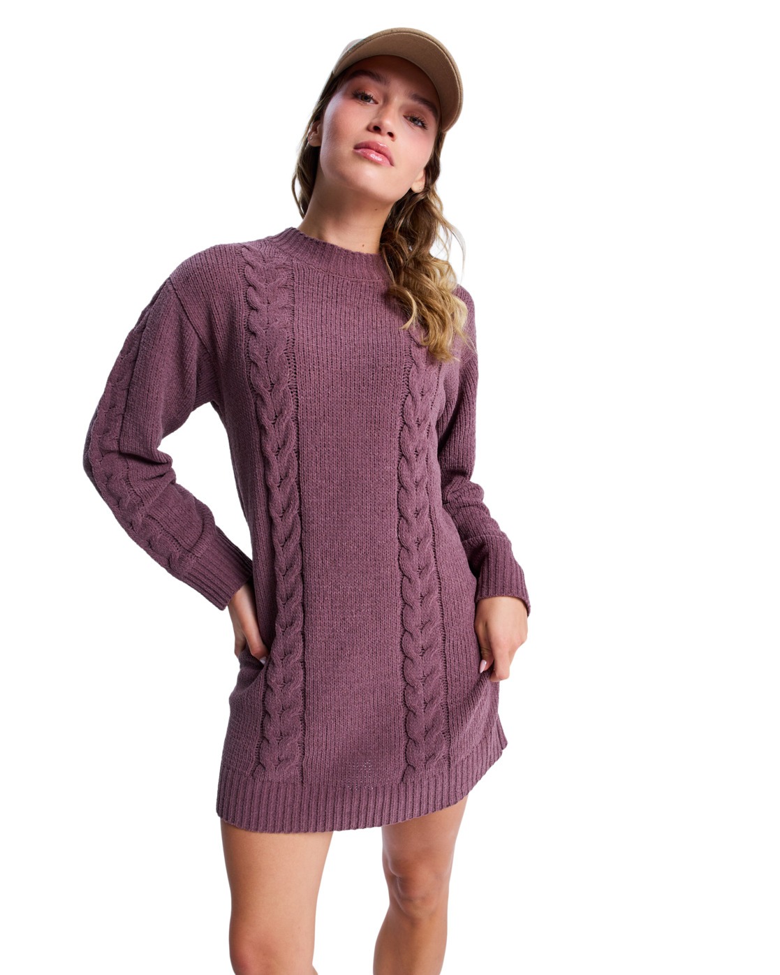 Mini robe pull à manches longues en maille torsadée MISSING THE WAVES., ROXY