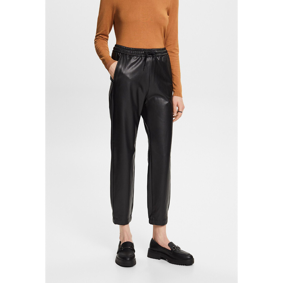 Image of Faux Leather Trousers with Elasticated Waist
