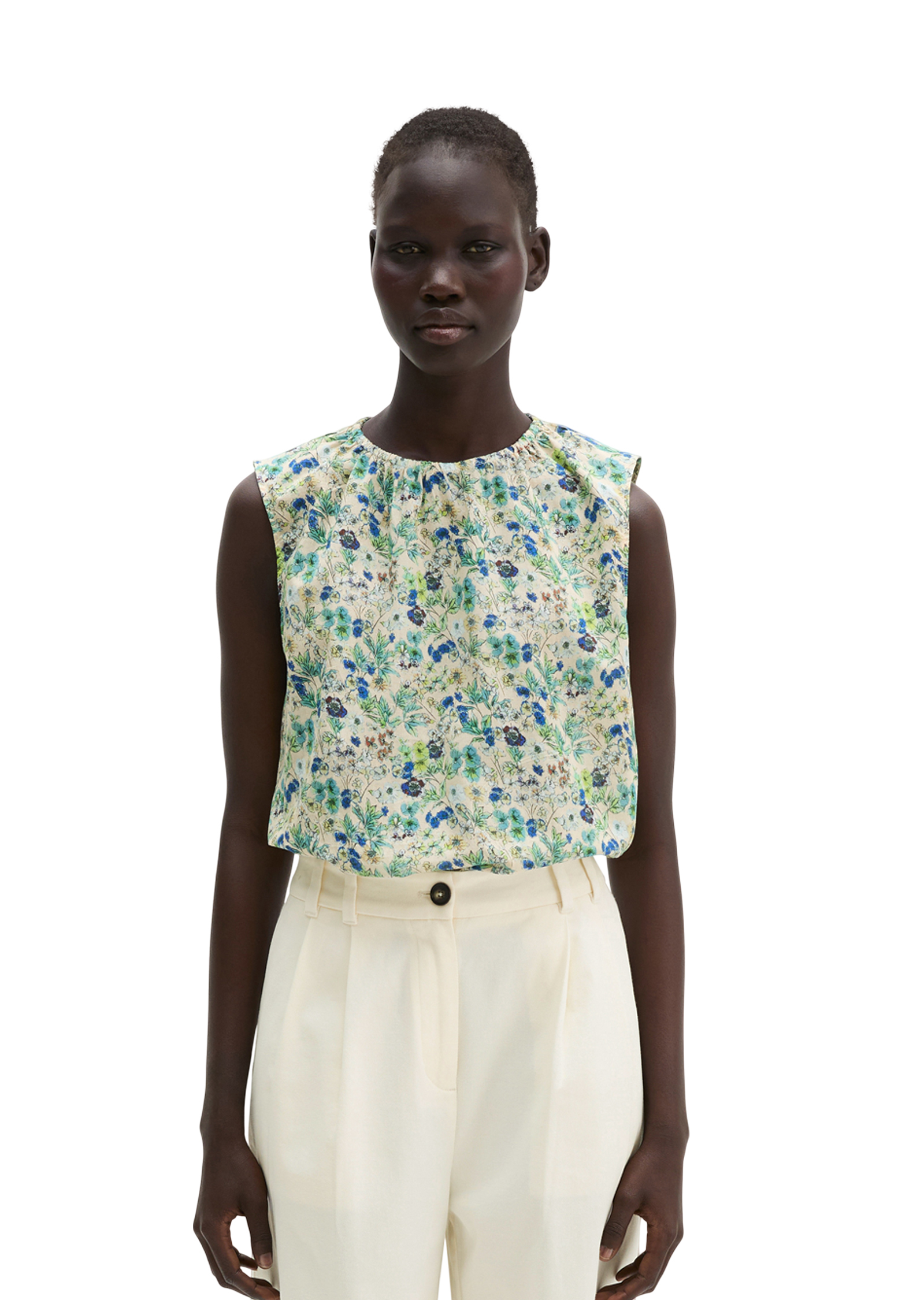 Top chemisier à motifs cropped en voile de coton léger, MARC O'POLO