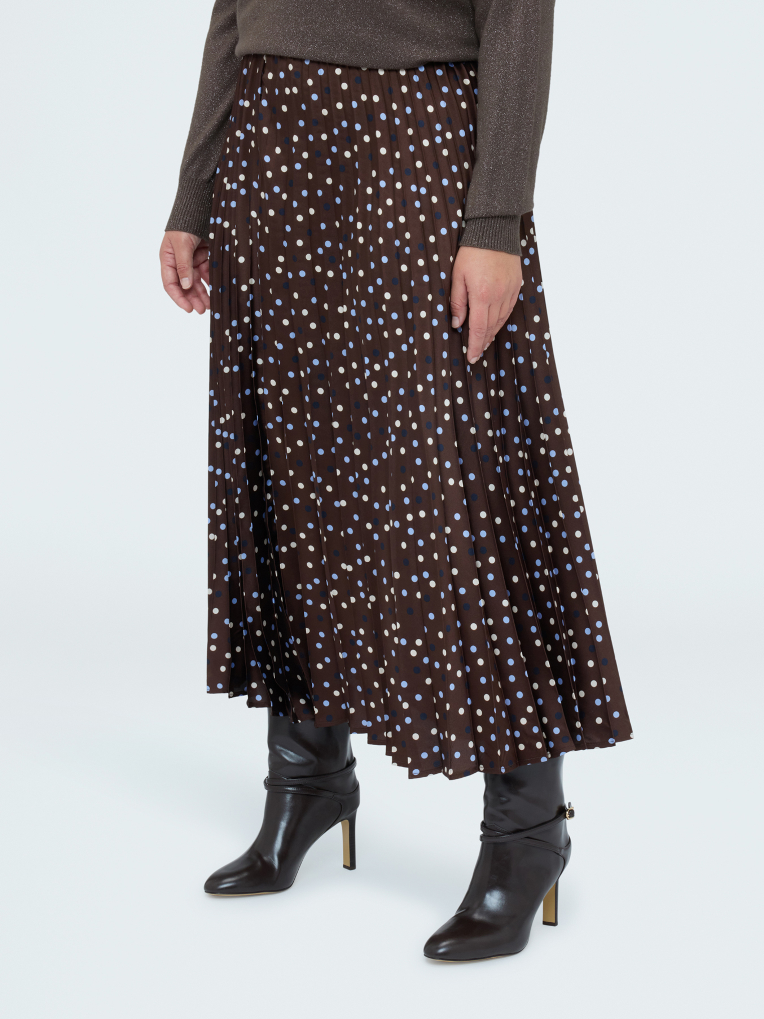 Jupe longue à pois en satin plissé, FIORELLA RUBINO