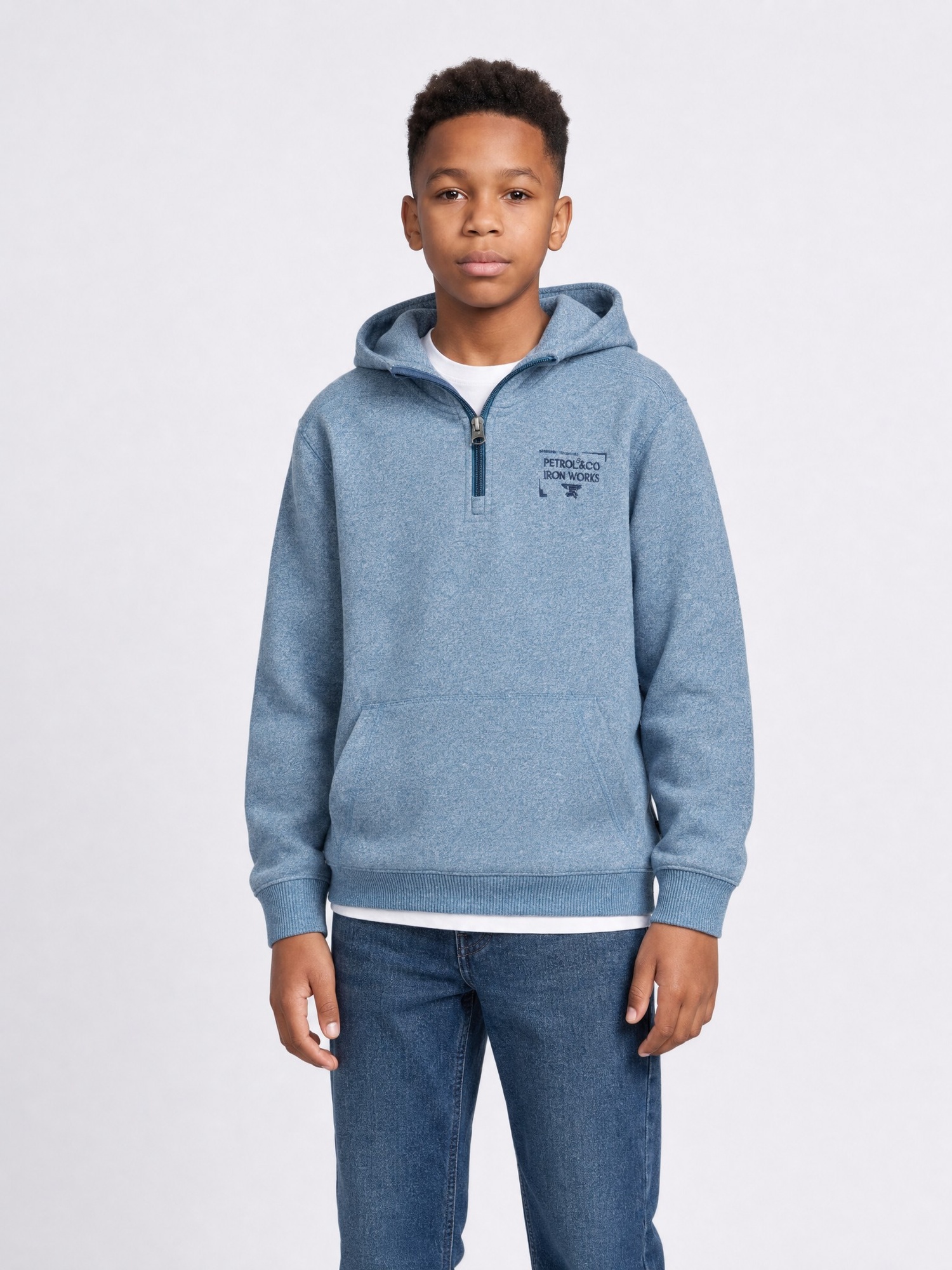 Sweat à capuche chiné demi-zip ironpark, PETROL INDUSTRIES