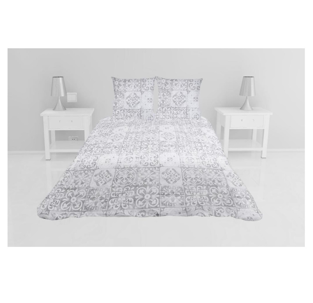 Couvre lit microfibre + taies 220 x 240 cm Persan gris, EDEN