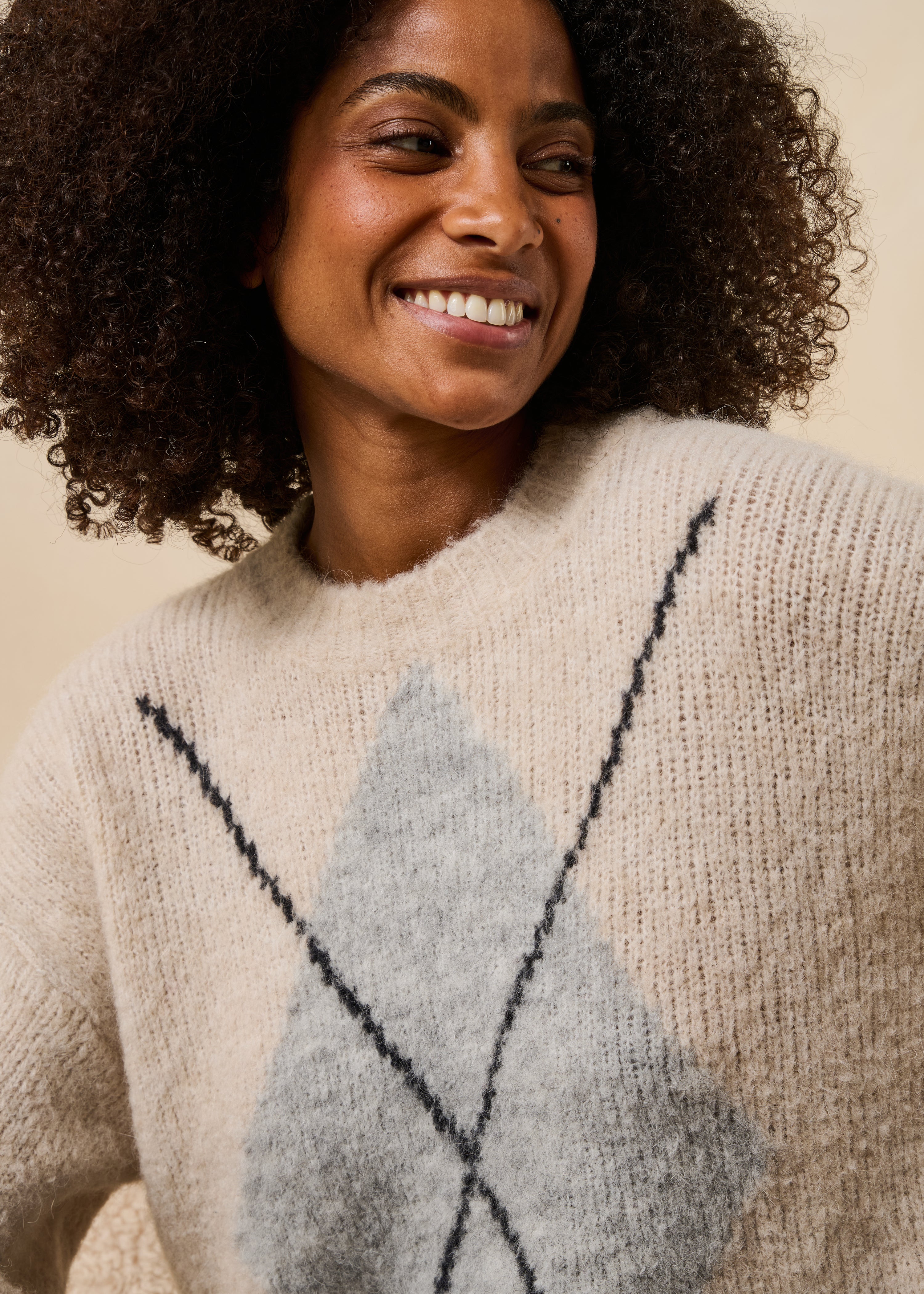 Pull jacquard avec grand dessin placé devant blanc, LA FEE MARABOUTEE