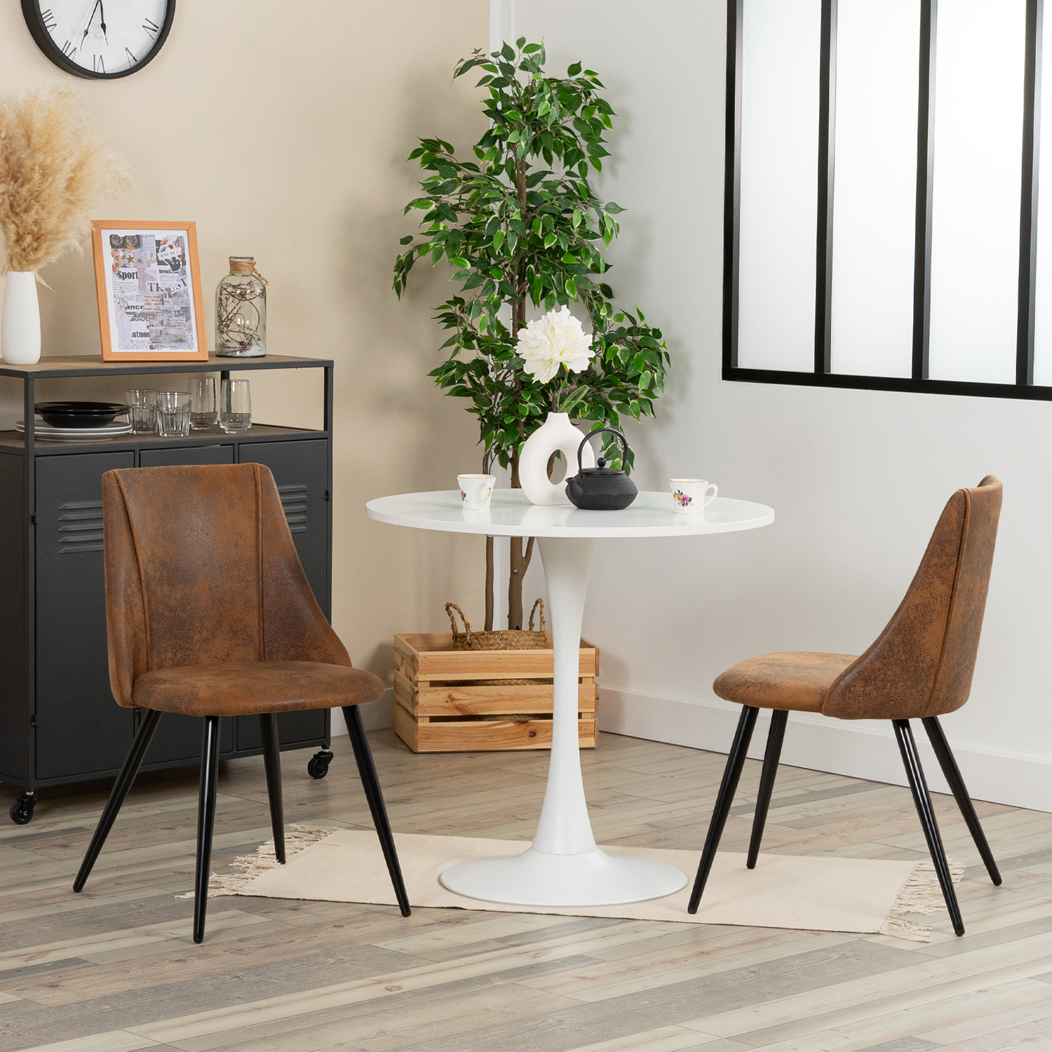 Ensemble table à manger ronde avec 2 chaises, CLIFTWHITESET, MEUBLES COSY