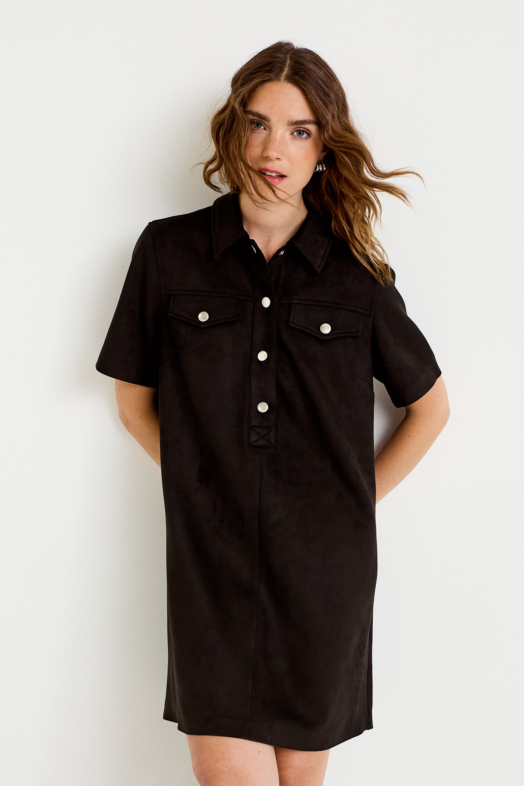 Robe droite 3/4 manches courtes daim, CACHE CACHE