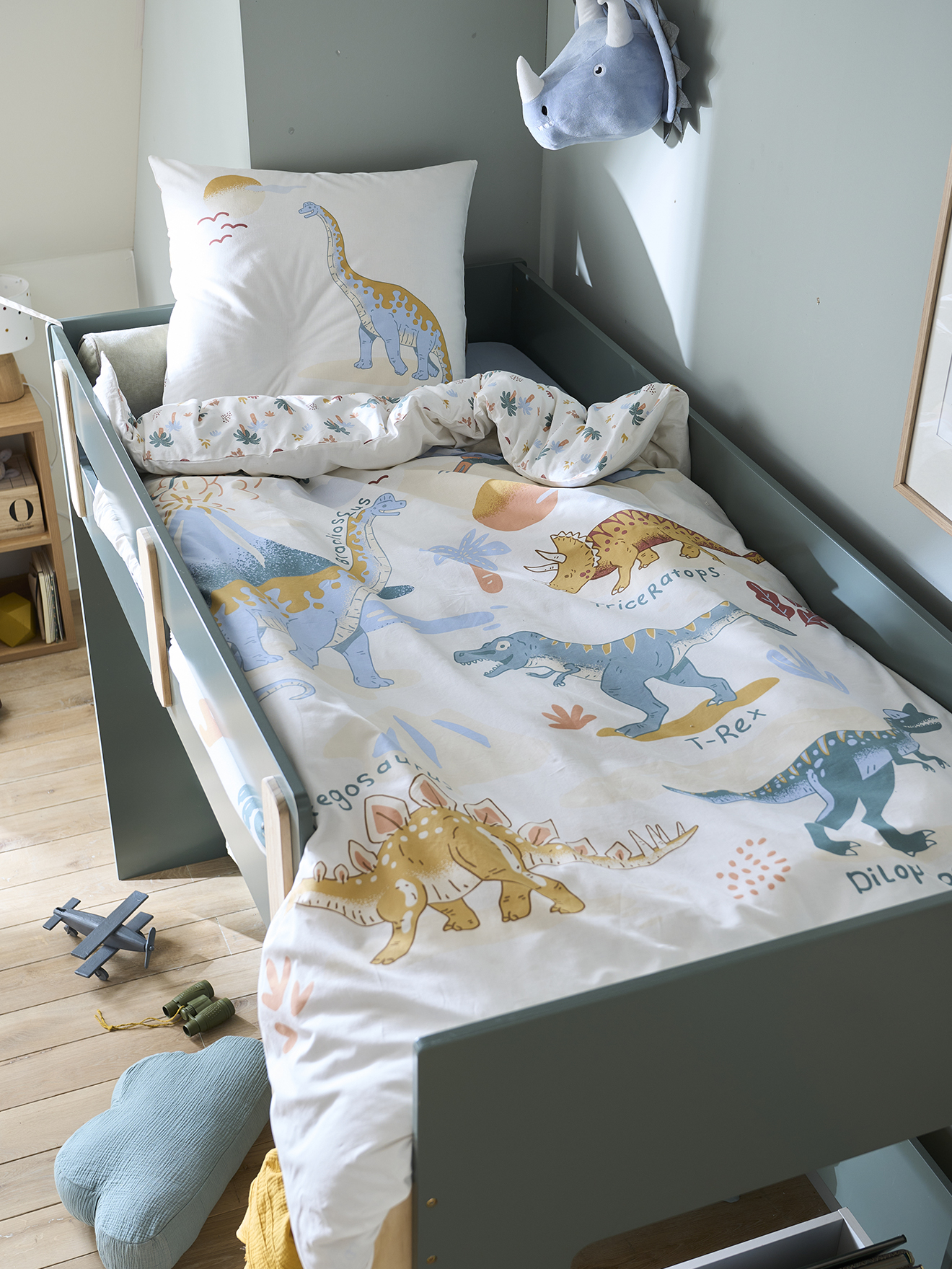Parure housse de couette et taie d'oreiller JURASSIC CAMP, VERTBAUDET