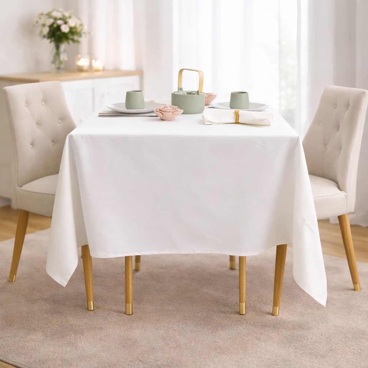 Nappe blanche en satin de coton 270 gr m² LUXE, LINANDELLE