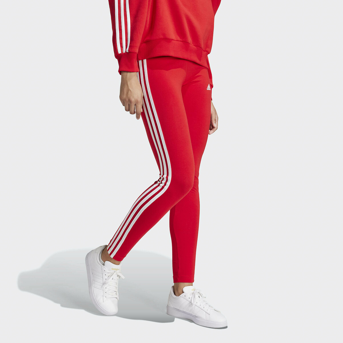 Essentials 3 stripes loungewear leggings in cotton red Adidas Sportswear La Redoute