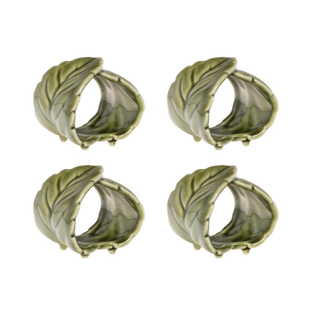 Coffret de 4 ronds de serviettes feuille  en céramique, AMADEUS