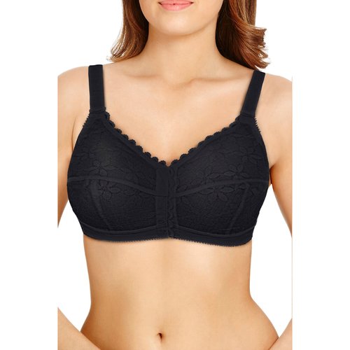 Non-underwired bra with front fastening, black, Berlei