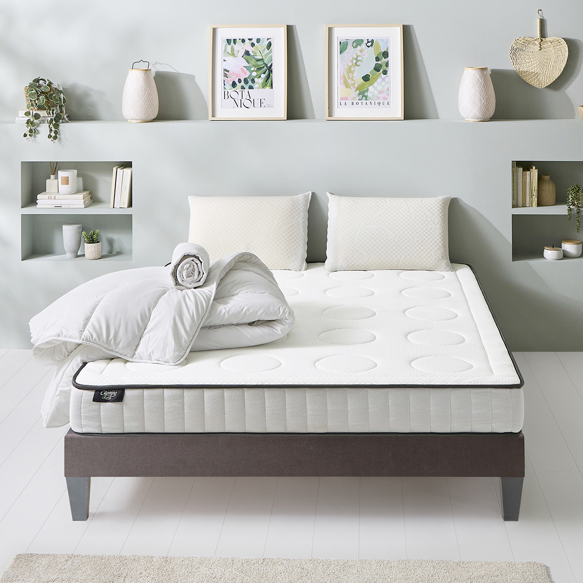 Pack prêt à dormir Cristal - Matelas + Sommier + Couette, oreillers, protège-matelas - 18 cm d'épaisseur, OLYMPE LITERIE