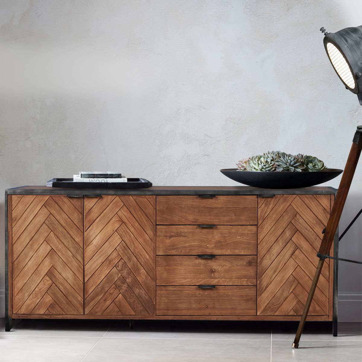 grand buffet industriel teck massif et metal kappa